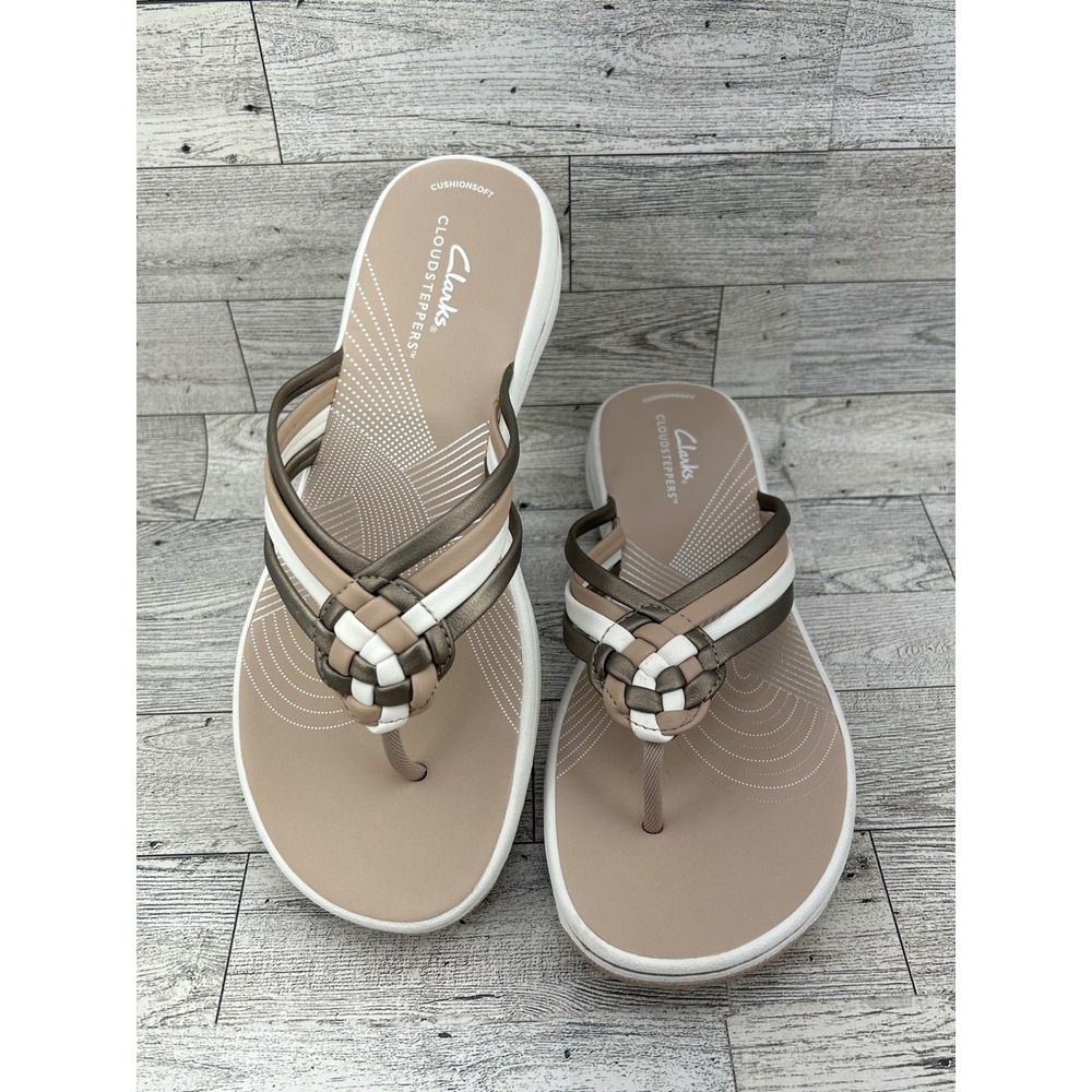 Clarks Cloudsteppers Women Size 8M Tan Bronze‎ Braided Flip Flop Sandals